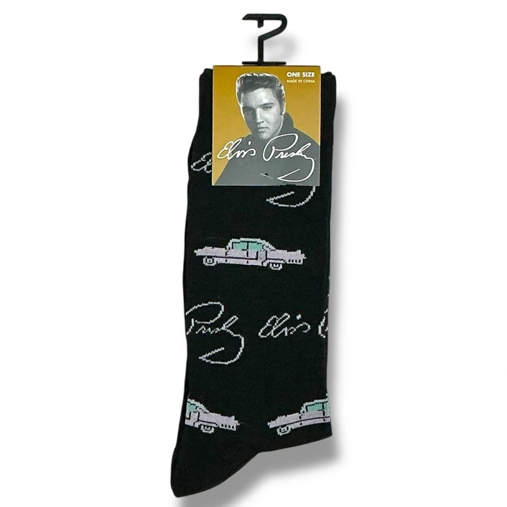 Elvis Presley Socks Pink Cadillac Novelty Casual Dress Crew Mid Calf One Size